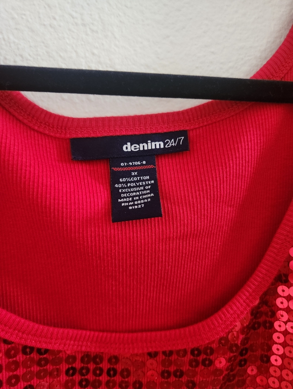 Denim 24/7 Red Sequin Scoop Neck Tank Top - Picture 2 of 5